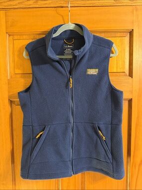 L.L. Bean Navy Fleece Vest with Yellow Zip Pulls